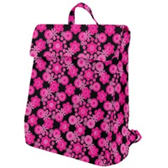 Bitesize Flowers Pearls And Donuts Fuchsia Black Flap Top Backpack by Mazipoodles