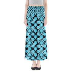 Bitesize Flowers Pearls And Donuts Blue Teal Black Full Length Maxi Skirt by Mazipoodles
