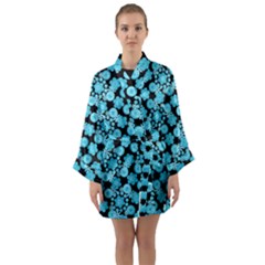 Bitesize Flowers Pearls And Donuts Blue Teal Black Long Sleeve Satin Kimono by Mazipoodles