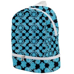 Bitesize Flowers Pearls And Donuts Blue Teal Black Zip Bottom Backpack by Mazipoodles