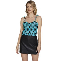 Bitesize Flowers Pearls And Donuts Blue Teal Black Flowy Camisole Tie Up Top
