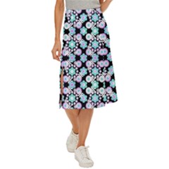 Bitesize Flowers Pearls And Donuts Turquoise Lilac Black Midi Panel Skirt by Mazipoodles