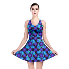 Bitesize Flowers Pearls And Donuts Purple Blue Black Reversible Skater Dress by Mazipoodles