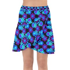 Bitesize Flowers Pearls And Donuts Purple Blue Black Wrap Front Skirt