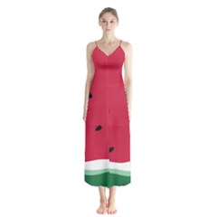 Minimalist Summer Watermelon Wallpaper Button Up Chiffon Maxi Dress