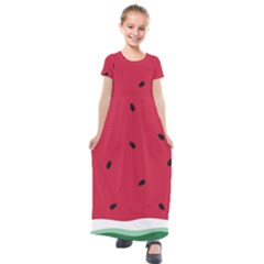 Minimalist Summer Watermelon Wallpaper Kids  Short Sleeve Maxi Dress