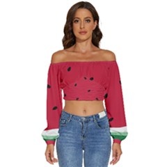 Minimalist Summer Watermelon Wallpaper Long Sleeve Crinkled Weave Crop Top by Ravend