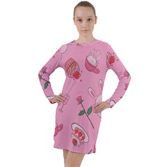 Valentine Pattern Long Sleeve Hoodie Dress by designsbymallika