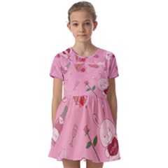 Valentine Pattern Kids  Short Sleeve Pinafore Style Dress by designsbymallika