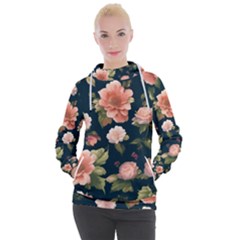 Wallpaper-with-floral-pattern-green-leaf Women s Hooded Pullover by designsbymallika