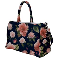 Wallpaper-with-floral-pattern-green-leaf Duffel Travel Bag by designsbymallika