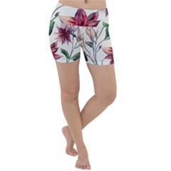 Floral Pattern Lightweight Velour Yoga Shorts by designsbymallika