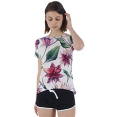 Floral Pattern Short Sleeve Open Back Tee