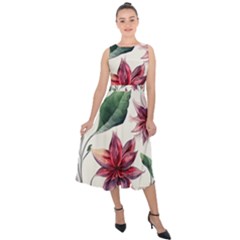 Floral Pattern Midi Tie-back Chiffon Dress