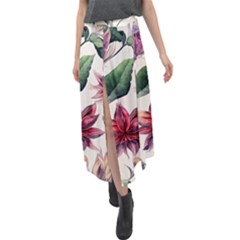 Floral Pattern Velour Split Maxi Skirt