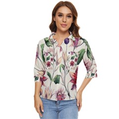 Floral Pattern Women s Quarter Sleeve Pocket Shirt