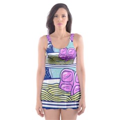 Ramen Kanji Vaporwave Artwork Minimalism Skater Dress Swimsuit by Bangk1t