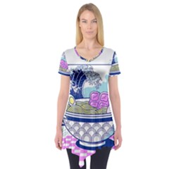 Ramen Kanji Vaporwave Artwork Minimalism Short Sleeve Tunic  by Bangk1t