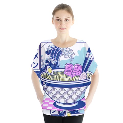 Ramen Kanji Vaporwave Artwork Minimalism Batwing Chiffon Blouse by Bangk1t