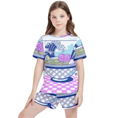 Ramen Kanji Vaporwave Artwork Minimalism Kids  Tee And Sports Shorts Set