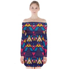 Pattern Colorful Aztec Long Sleeve Off Shoulder Dress