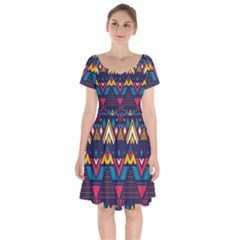 Pattern Colorful Aztec Short Sleeve Bardot Dress