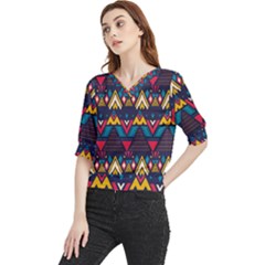 Pattern Colorful Aztec Quarter Sleeve Blouse