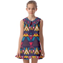 Pattern Colorful Aztec Kids  Pilgrim Collar Ruffle Hem Dress