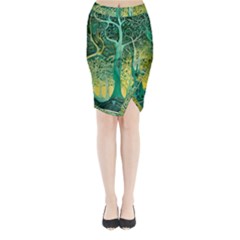 Nature Trees Forest Mystical Forest Jungle Midi Wrap Pencil Skirt by Ravend