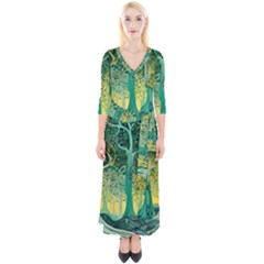 Nature Trees Forest Mystical Forest Jungle Quarter Sleeve Wrap Maxi Dress by Ravend