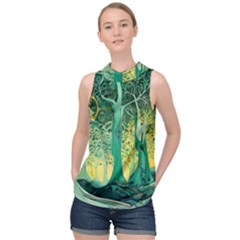 Nature Trees Forest Mystical Forest Jungle High Neck Satin Top