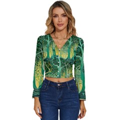 Nature Trees Forest Mystical Forest Jungle Long Sleeve V-neck Top by Ravend