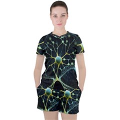 Ai Generated Neuron Network Connection Women s Tee And Shorts Set