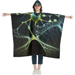 Ai Generated Neuron Network Connection Women s Hooded Rain Ponchos by Ravend