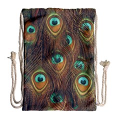 Peacock Feathers Drawstring Bag (large) by Ravend