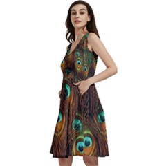 Peacock Feathers Sleeveless V-neck Skater Dress With Pockets by Ravend