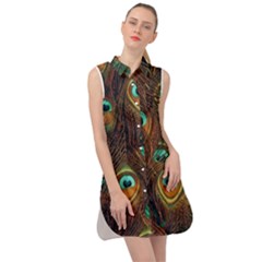 Peacock Feathers Sleeveless Shirt Dress