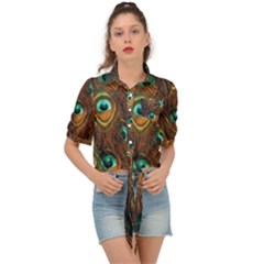 Peacock Feathers Tie Front Shirt  by Ravend