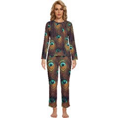 Peacock Feathers Womens  Long Sleeve Lightweight Pajamas Set