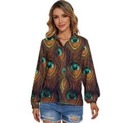 Peacock Feathers Women s Long Sleeve Button Up Shirt