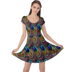 Peacock-feathers-bird-plumage Cap Sleeve Dress