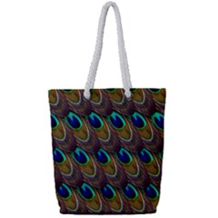 Peacock-feathers-bird-plumage Full Print Rope Handle Tote (small)