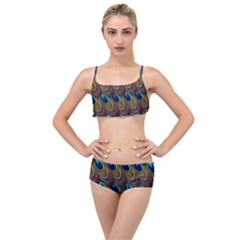 Peacock-feathers-bird-plumage Layered Top Bikini Set by Ravend