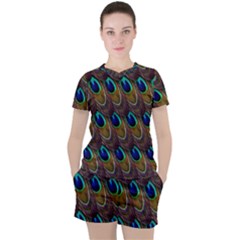Peacock-feathers-bird-plumage Women s Tee And Shorts Set