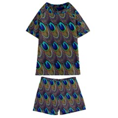 Peacock-feathers-bird-plumage Kids  Swim Tee And Shorts Set