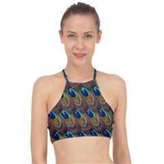 Peacock-feathers-bird-plumage Halter Bikini Top by Ravend