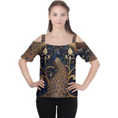 Peacock Plumage Bird Decorative Pattern Graceful Cutout Shoulder Tee