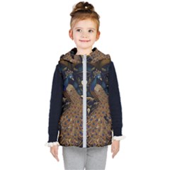 Peacock Plumage Bird Decorative Pattern Graceful Kids  Hooded Puffer Vest