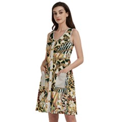 Floral Leaf Chain Patchwork Pattern 2 Sleeveless Dress With Pocket