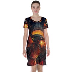 Dragon Art Fire Digital Fantasy Short Sleeve Nightdress